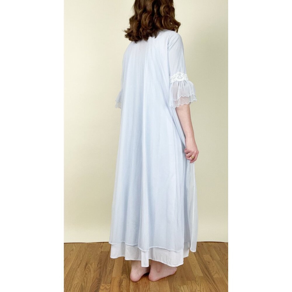 Vintage Chiffon Two Piece Matching Set Robe Slip Lace Maxi Chemise Dress 50s 60s - Picture 2 of 7